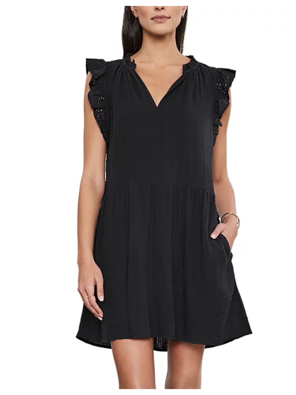 VELVET GRAHAM SPENCER WMNS SMALL GRACE COTTON RUFFLE SLEEVE MINI DRESS BLK NEW